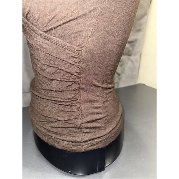 H&M Womens XS Cross Front Long Sleeve Wrap Blouse Stretch V-Neck Brown Top - Picture 3 of 14